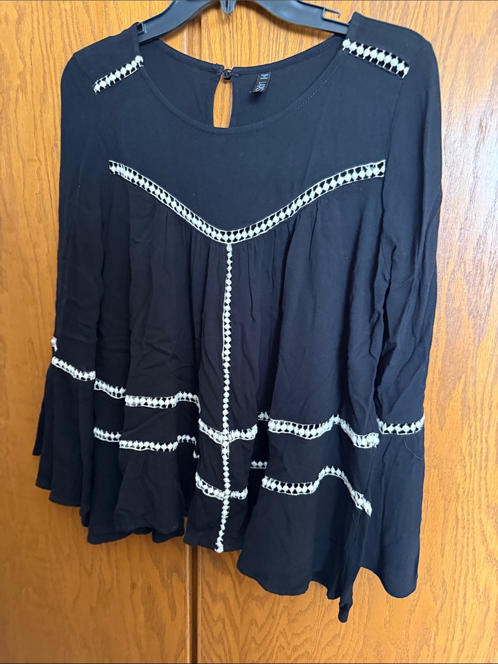 Black Embroidered Peasant Blouse - Women's Top size Large.